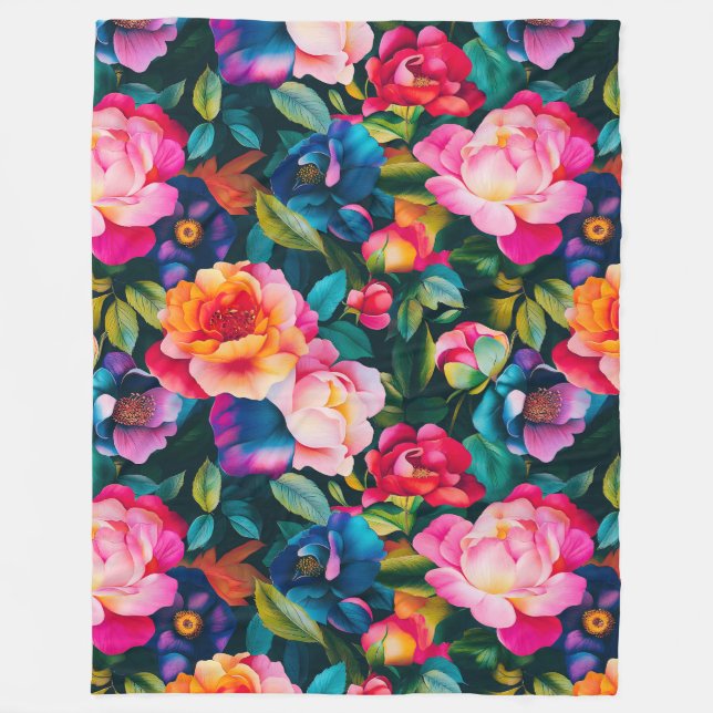 Manta Polar patrón de rosas vibrantes de moda (Anverso)