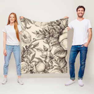 Manta Polar Patrón de Sepia Floral Vintage (2)