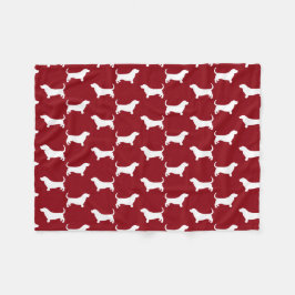 Manta Polar Patrón de Siluetas de Basset Hound Rojo y Blanco