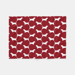 Manta Polar Patrón de Siluetas de Basset Hound Rojo y Blanco