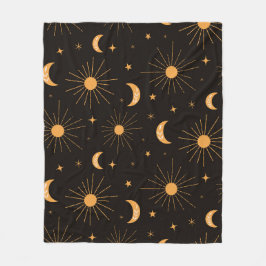 Manta Polar Patrón de sol y luna naranja boho