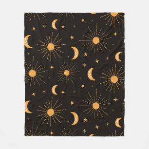Manta Polar Patrón de sol y luna naranja boho