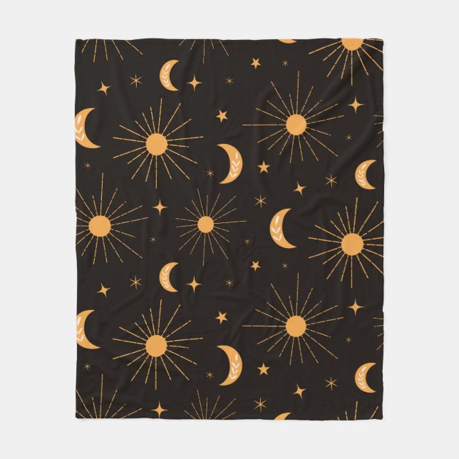 Manta Polar Patrón de sol y luna naranja boho    (Anverso)
