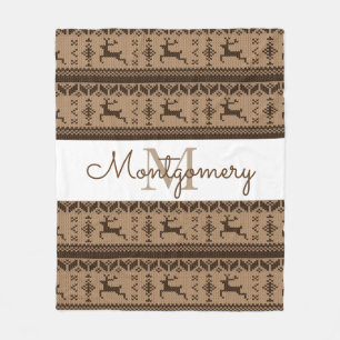 Manta Polar Patrón de sudadera nórdica de renos marrones y taú