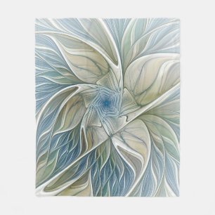 Manta Polar Patrón de sueño floral abstracto azul caqui fracta