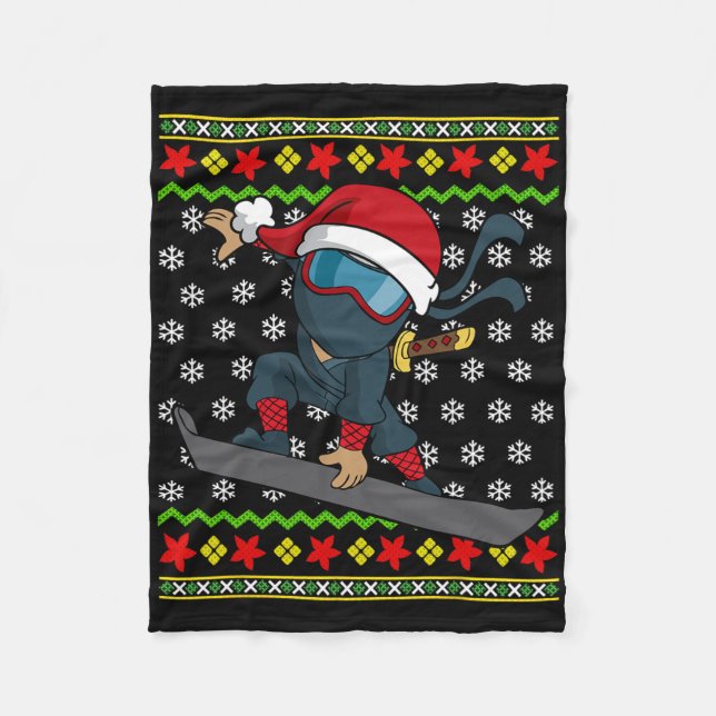 Manta Polar Patrón de suéter de Navidades feos Ninja Sno (Anverso)