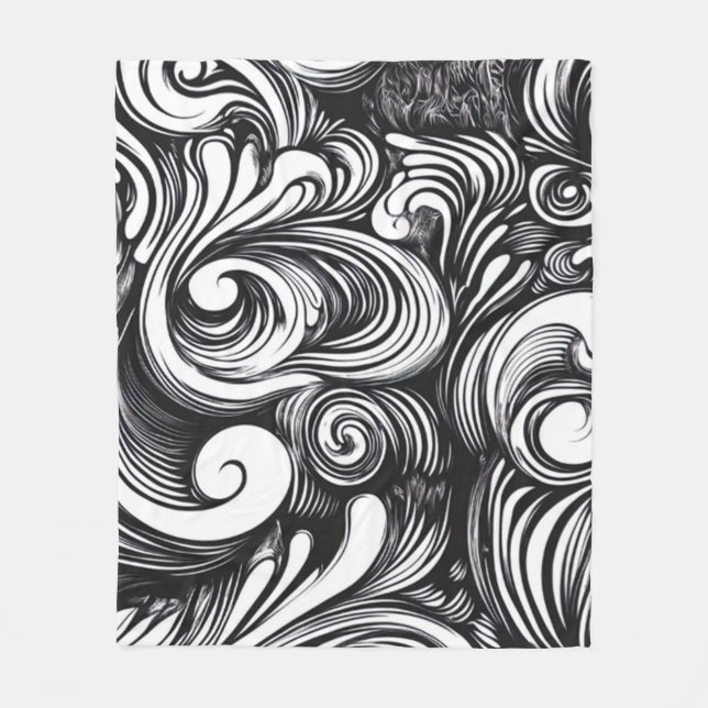 Manta Polar Patrón De Swirls Blanco Y Negro (Anverso)