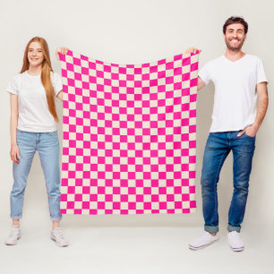 Manta Polar Patrón de tablero de ajedrez rosa caliente y bronc