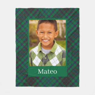 Manta Polar Patrón de Tartán Verde a Cuadros Foto Personalizad