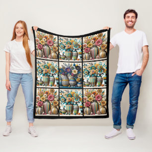 Manta Polar Patrón de tejido floral de inspiración vintage col