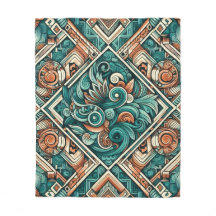 Patrón de terracota y azul teal inspirado en aztec