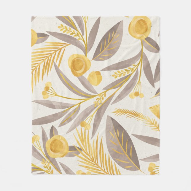 Manta Polar Patrón de textura de papel floral botánico (Anverso)