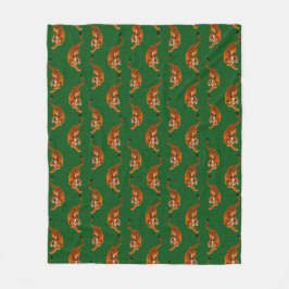 Manta Polar Patrón de tigre con fondo verde