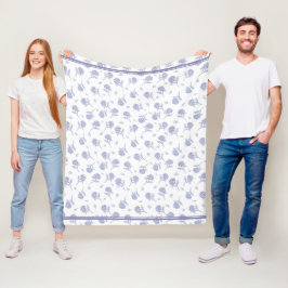 Manta Polar Patrón de toile botánico de hortensia azul y blanc