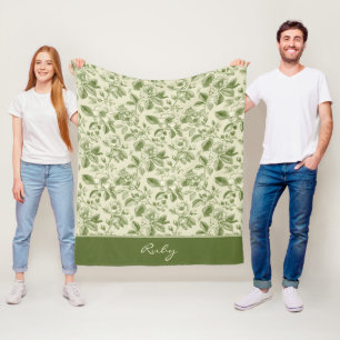 Manta Polar Patrón de toile floral vintage verde