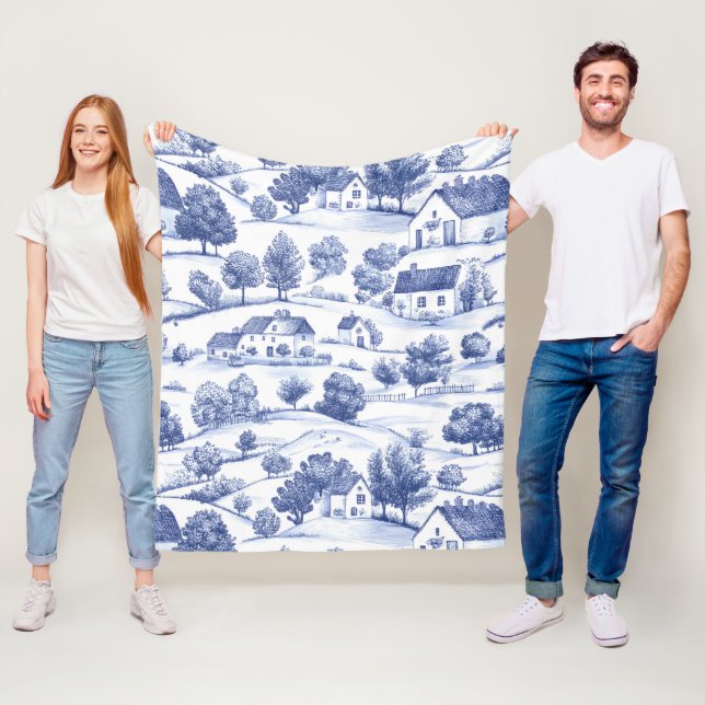 Manta Polar Patrón de toile francés azul de campo (In situ)
