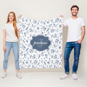 Manta Polar Patrón de toile francés con nombre en acuarela azu