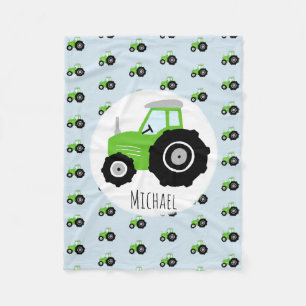 Manta Polar Patrón de Tractor Verde del niño y nombre a los ni