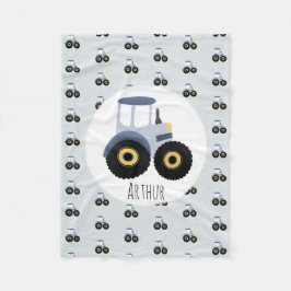 Manta Polar Patrón de tractores azules y nombre de niños