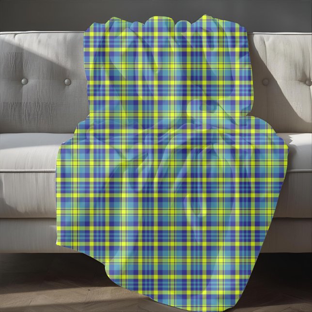 Manta Polar Patrón de trazos de tartán verde amarillo azul (Blue Yellow Green Tartan Plaid Pattern Fleece Blanket)