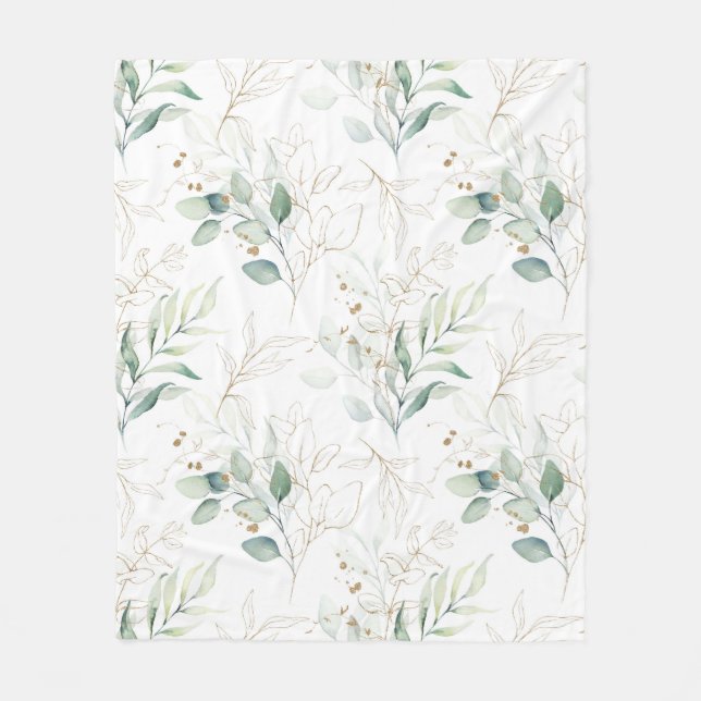 Manta Polar Patrón de vegetación floral Mint Green Pastel (Anverso)