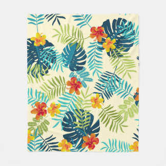 Manta Polar Patrón de verano de Monstera Tropical Hibiscus