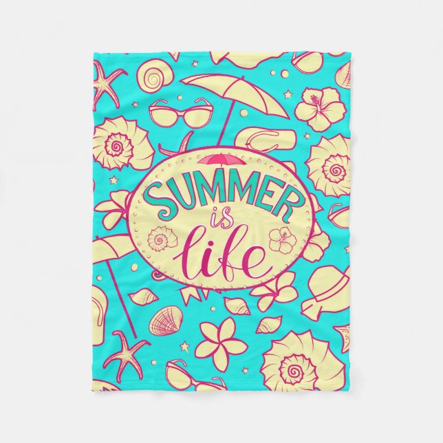 Manta Polar Patrón de verano sobre el fondo turquesa: paraguas (Anverso)