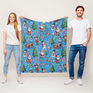 Manta Polar Patrón decorativo de Navidad con fondo azul