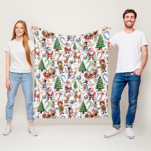 Manta Polar Patrón decorativo de Navidad con fondo blanco
