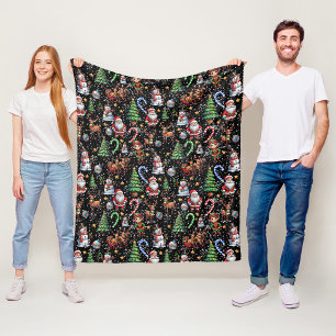 Manta Polar Patrón decorativo de Navidad con fondo negro