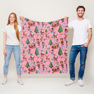 Manta Polar Patrón decorativo de Navidad con fondo rosa