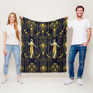 Manta Polar Patrón decorativo dorado y negro de Gabsy