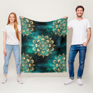 Manta Polar Patrón Dharma Mandala de Galaxia Dorada y Verde