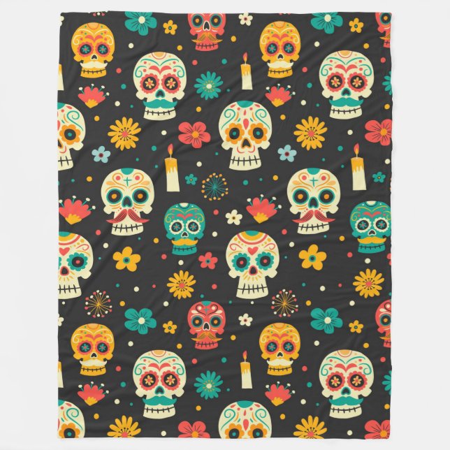 Manta Polar Patrón Día de Muertos (Anverso)