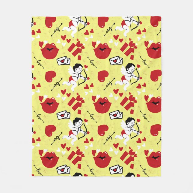 Manta Polar patrón día de San Valentín en amarillo (Anverso)