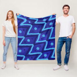 Manta Polar Patrón Divertido de Puntos Zig Zags Azules