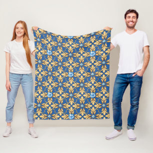 Manta Polar Patrón dorado sin soldadura con gemas azules 1