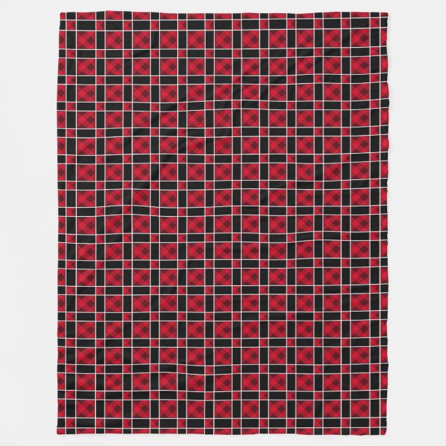 Manta Polar Patrón elegante de cuadros negros y rojos (Anverso)