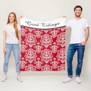 Manta Polar Patrón elegante de damasco blanco rojo   Buenas Co