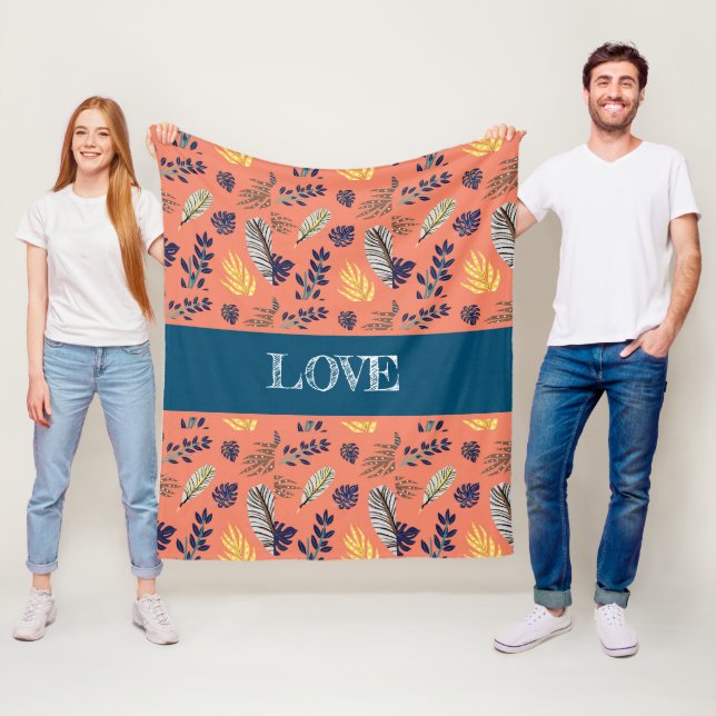 Manta Polar Patrón elegante de hojas (In situ)