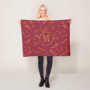 Manta Polar Patrón elegante monograma oro berry marsala color