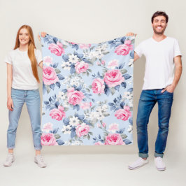 Manta Polar Patrón estético de flores blancas de rosa