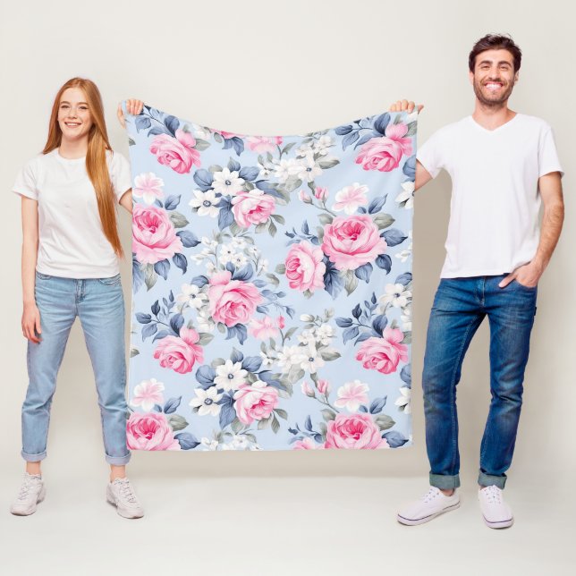 Manta Polar Patrón estético de flores blancas de rosa (In situ)