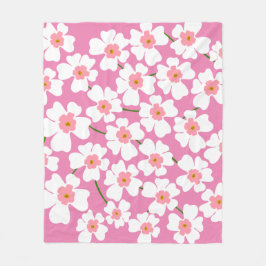 Manta Polar Patrón estético retro de flor blanca y rosa