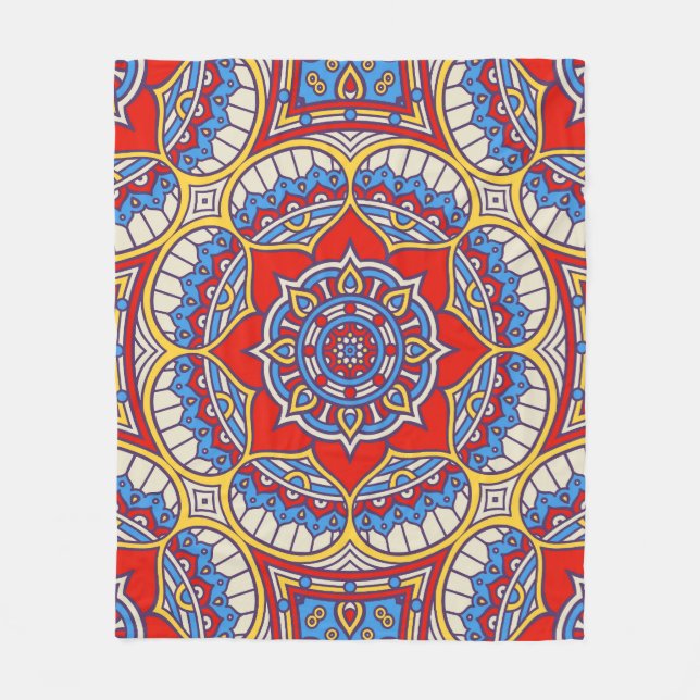 Manta Polar Patrón étnico floral, sin fisuras bohemias. (Anverso)