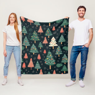 Manta Polar Patrón festivo de árbol de Navidad verde y coral