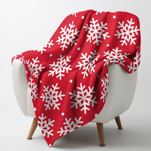 Manta Polar Patrón festivo de copo de nieve rojo y blanco