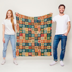 Manta Polar Patrón festivo de mosaico de Navidad con copos de 