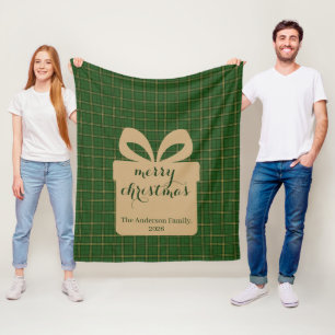 Manta Polar Patrón festivo de Navidad en cuadros verdes -