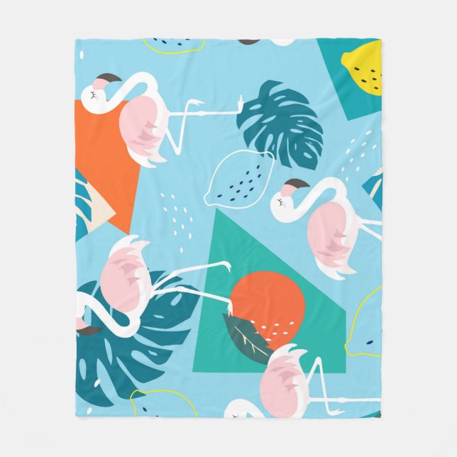 Manta Polar Patrón Flamingo Tropical, Moderno. (Anverso)